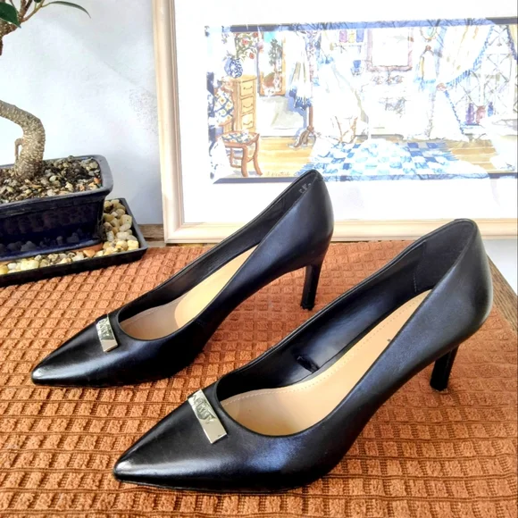 Dkny Shoes Dkny Black Leather Pointy Toe Heels Size